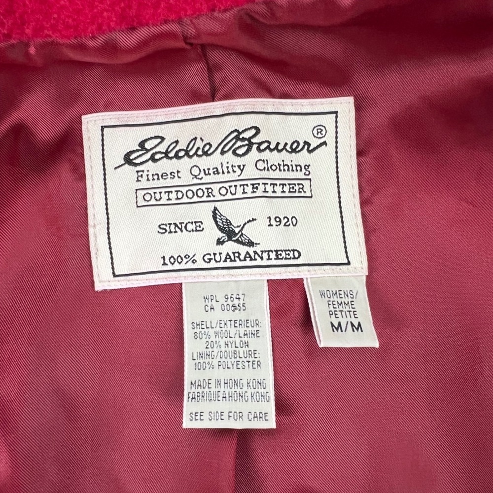 Vintage Eddie Bauer Wool Hooded Coat Womens Petite M Red Hong Kong 80s 90s - Picture 2 of 7